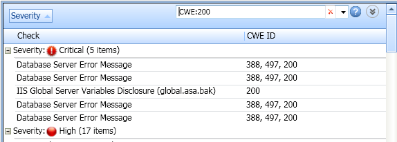 使用HP WebInspect用户可以创建一组漏洞，以通过CWE编号检查或滤波特定CWE。