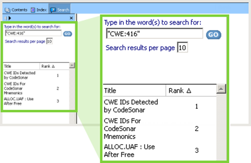 图15。在CodeSonar手册中搜索“ CWE：416”的结果。