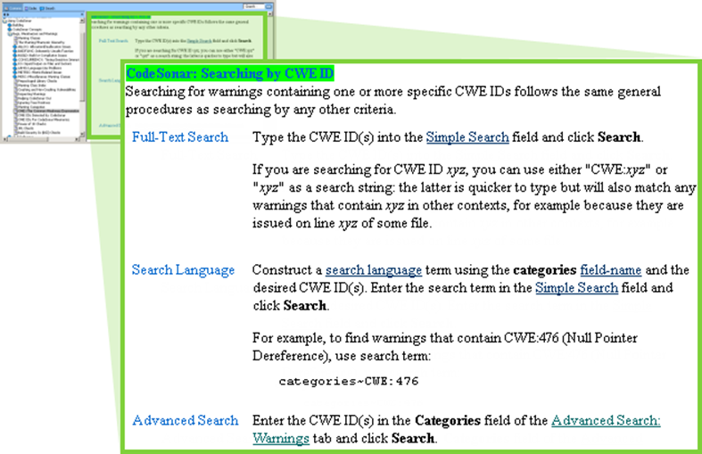 图5。CodeSonar手册：CWE-ID搜索。