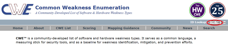 CWE ID查找屏幕截图所示